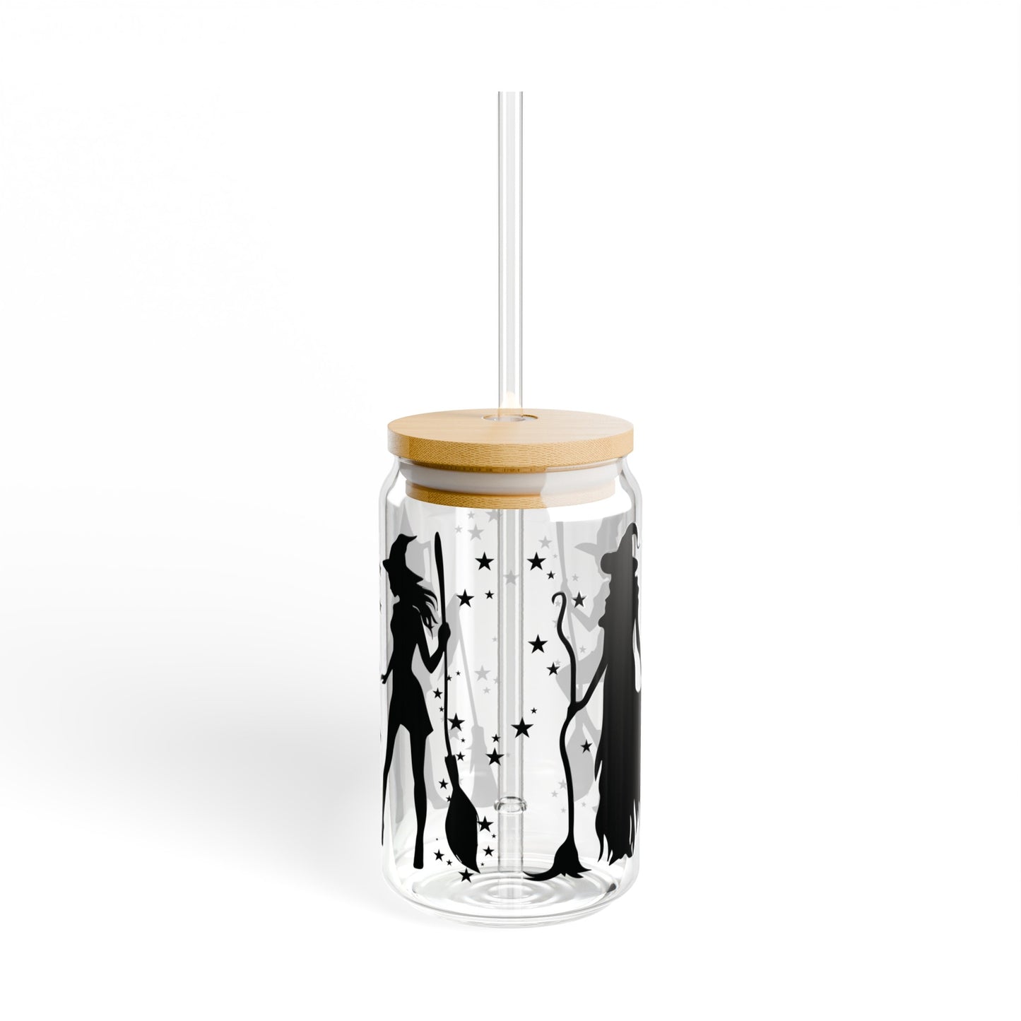 Witch 16oz Glass Can with Lid and Straw