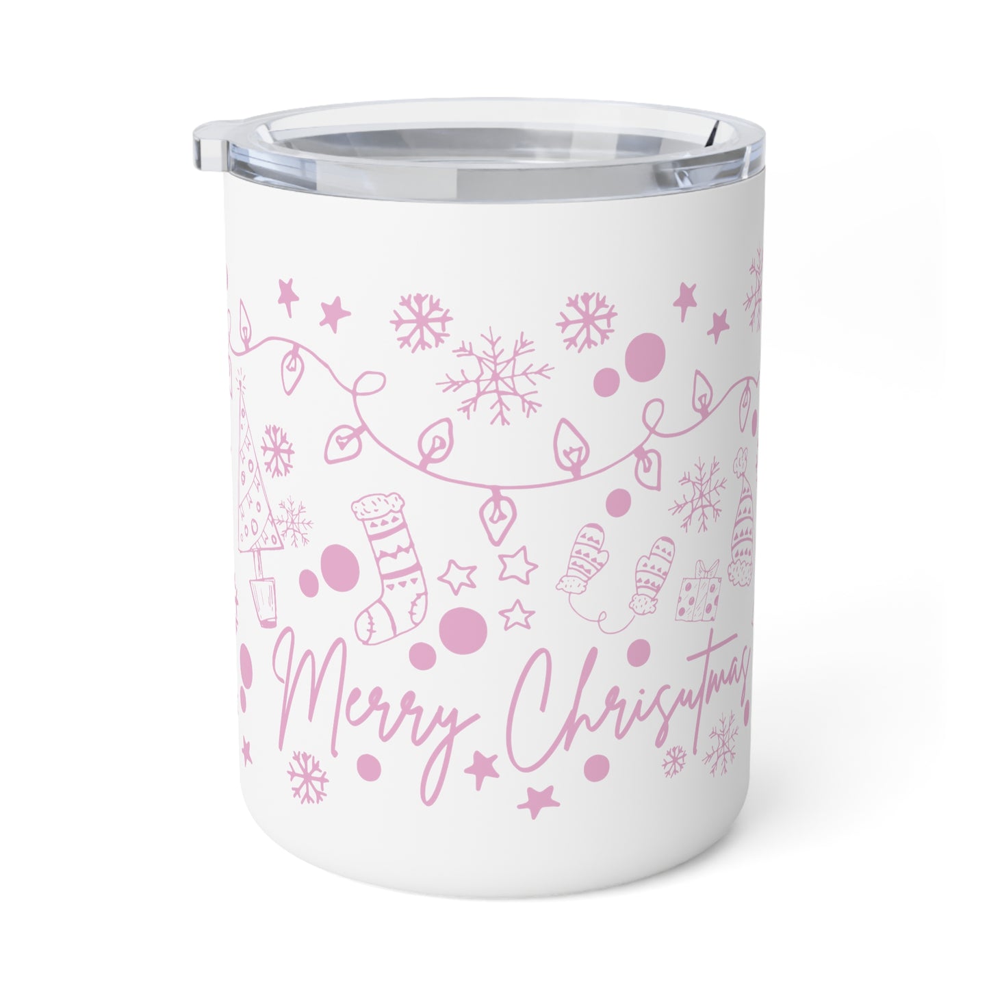 Pink Christmas Doodles Insulated Coffee Mug, 10oz