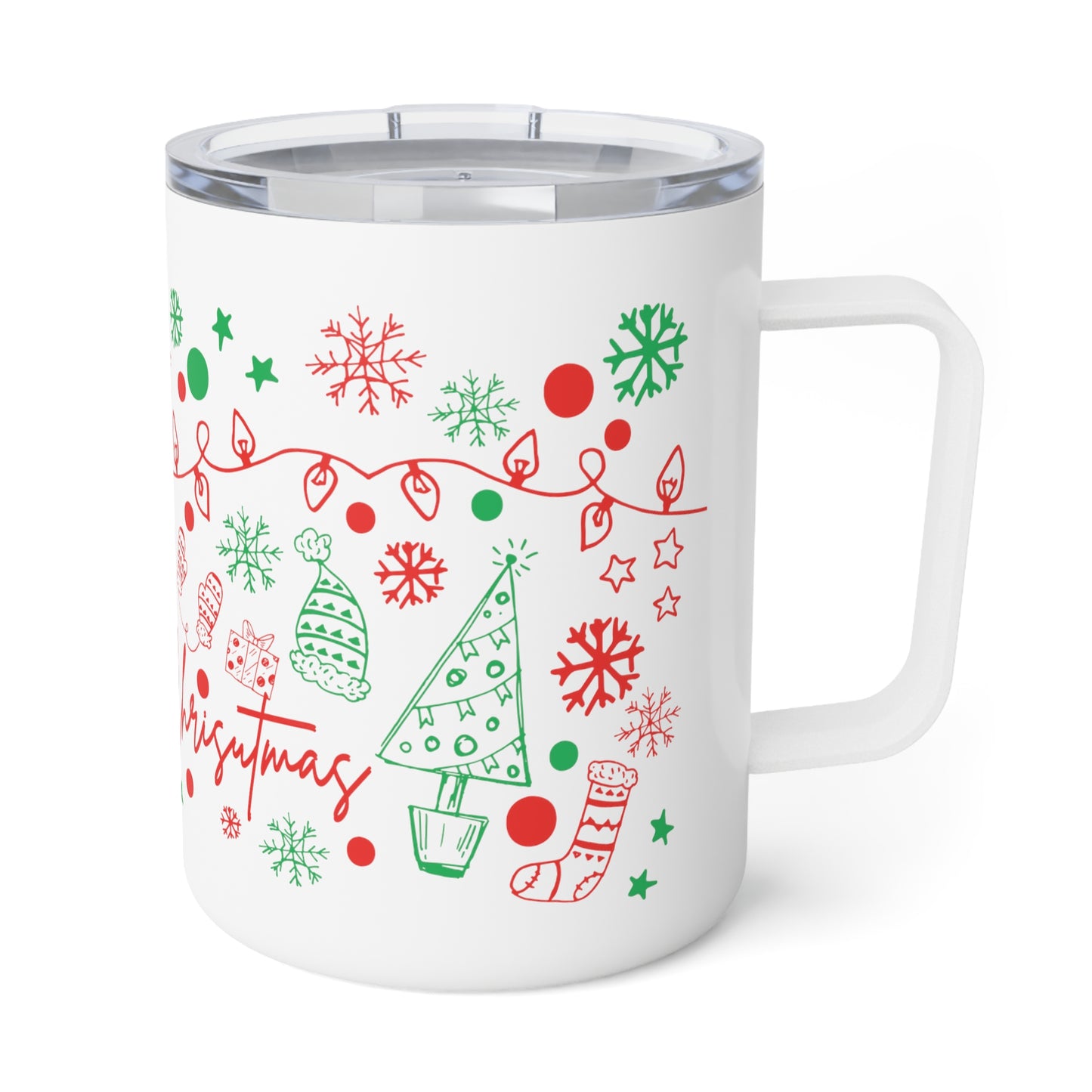 Christmas Doodles Insulated Coffee Mug, 10oz