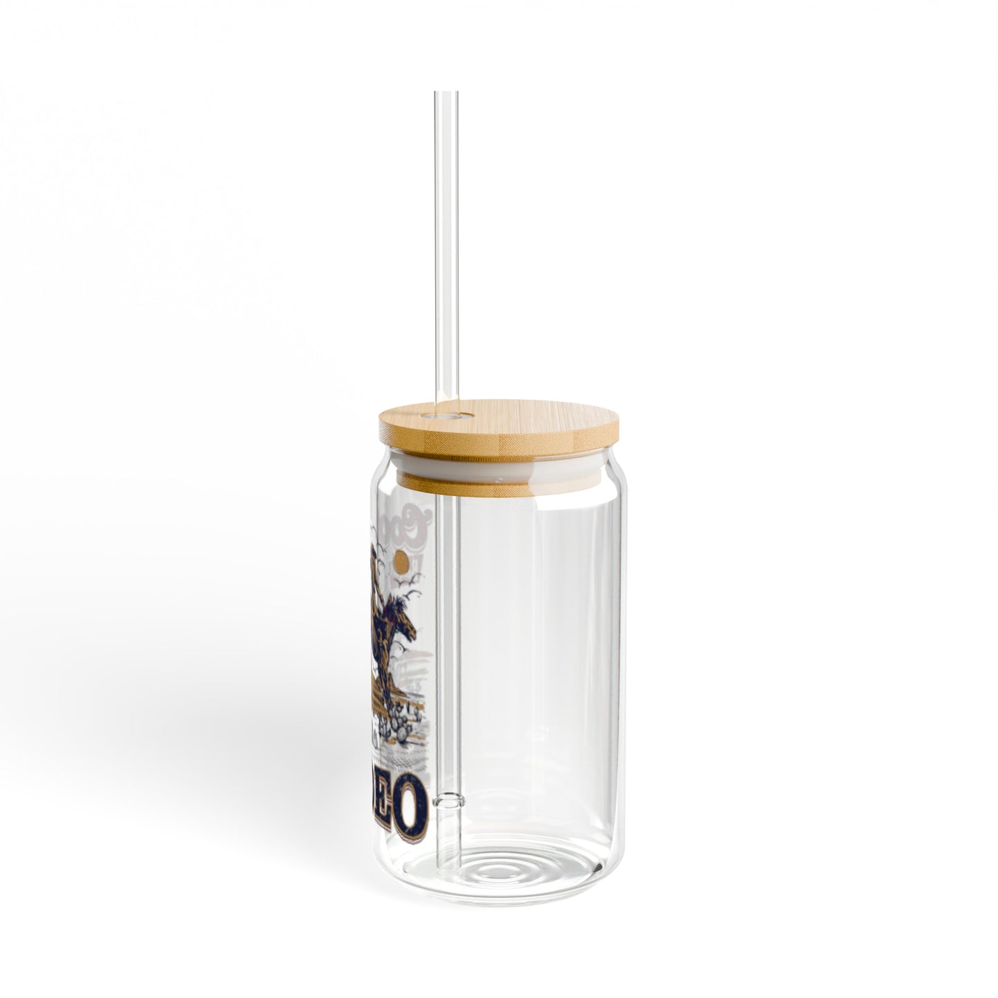 Coors Rodeo 16oz Glass Can with Lid and Straw