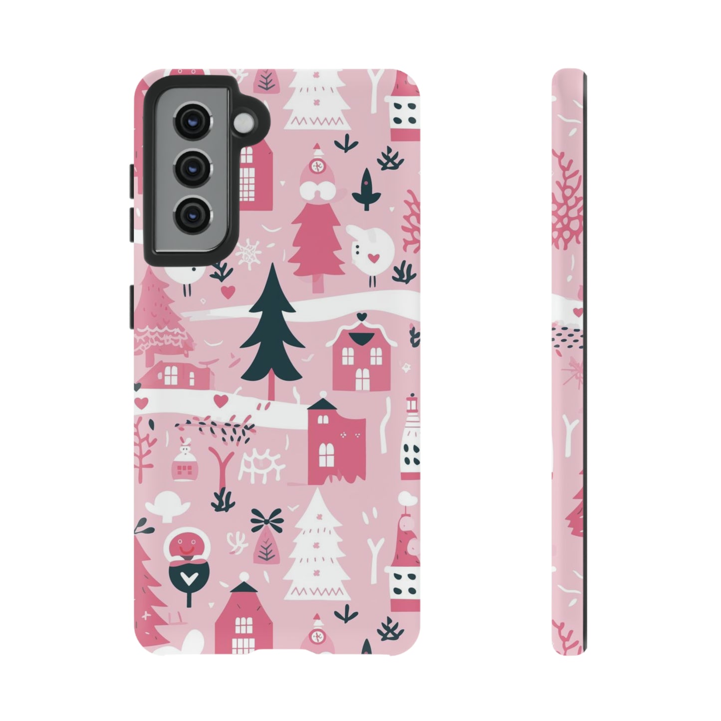 Pink Christmas Design Protective Case for Iphone, Samsung and Google Phones