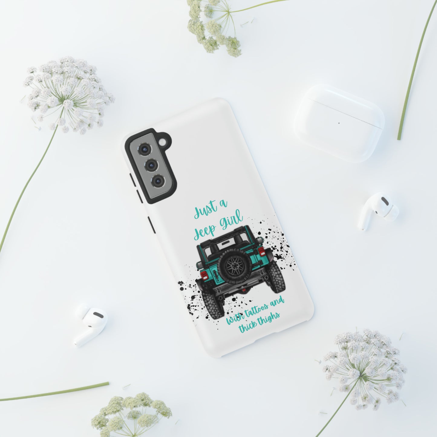 Off Road Girl with Tattoos and Thick Thighs Turquoise Protective Phone Case