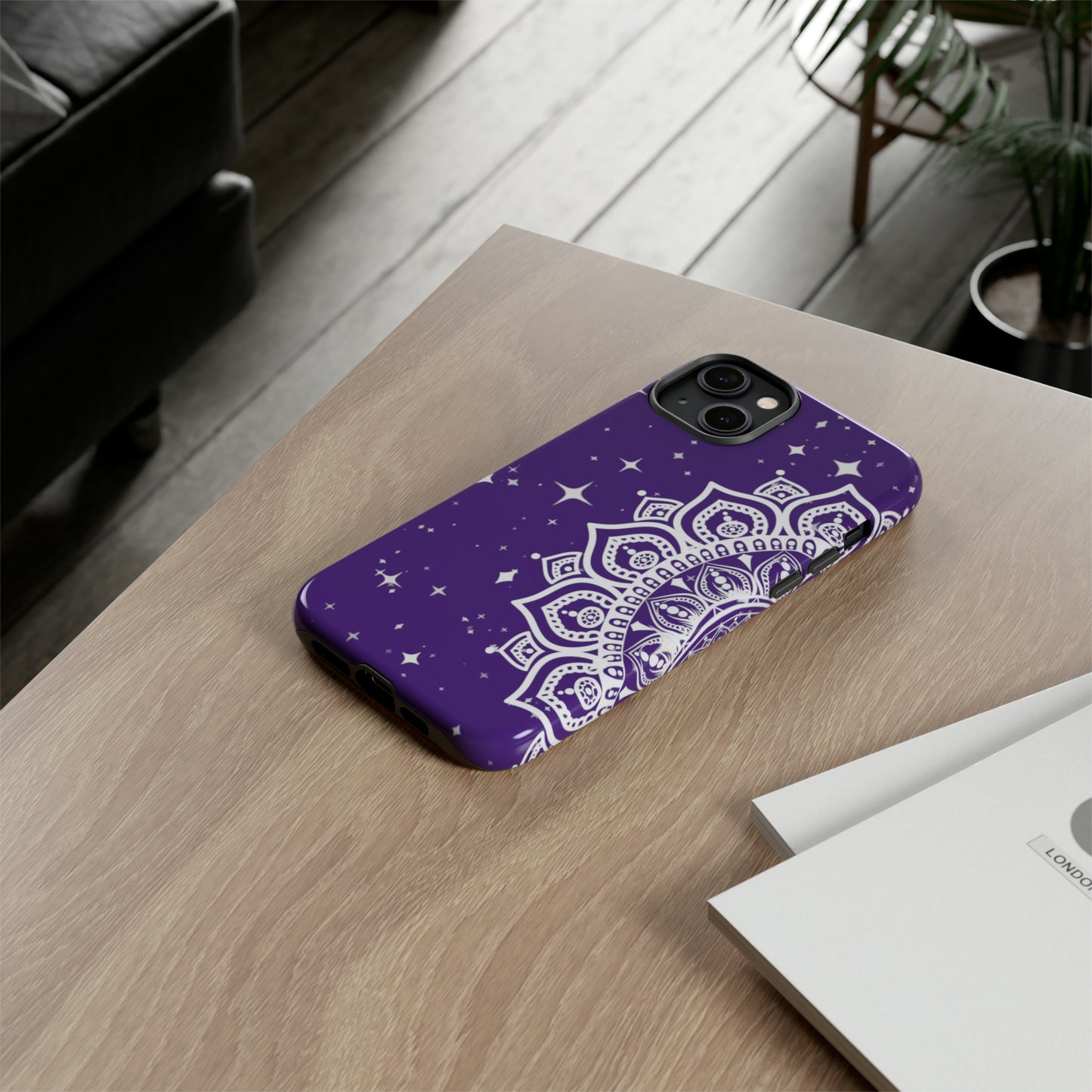 Purple mandala protective phone case for iPhone, Samsung and Google