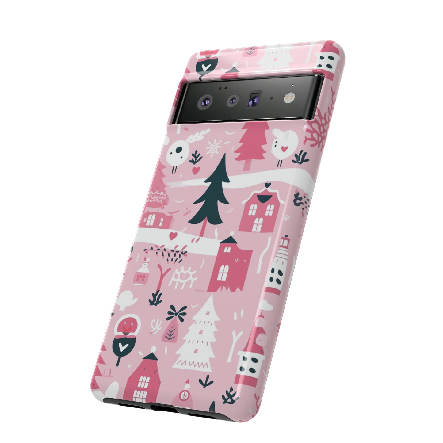 Pink Christmas Design Protective Case for Iphone, Samsung and Google Phones