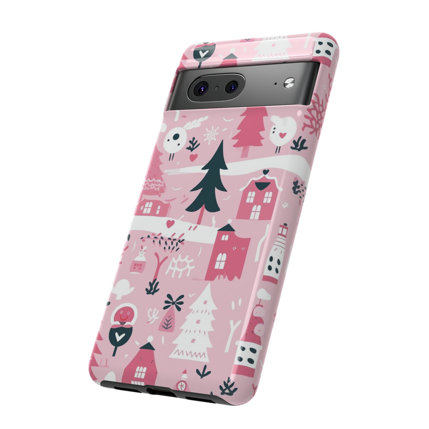 Pink Christmas Design Protective Case for Iphone, Samsung and Google Phones