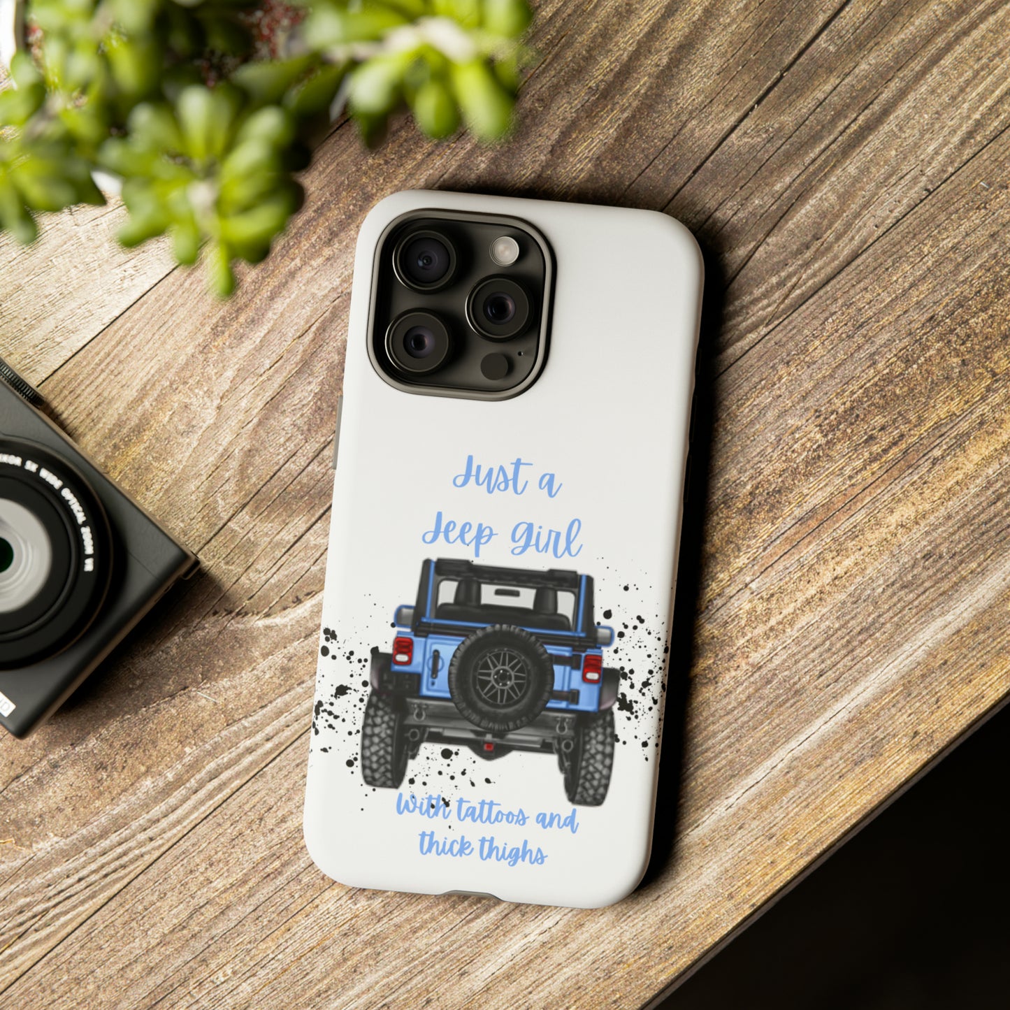 Off Road Girl with Tattoos and Thick Thighs Blue Protective Phone Case