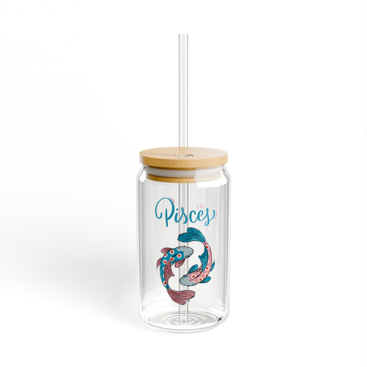 Pisces Astrology 16oz Glass Can with Lid and Straw