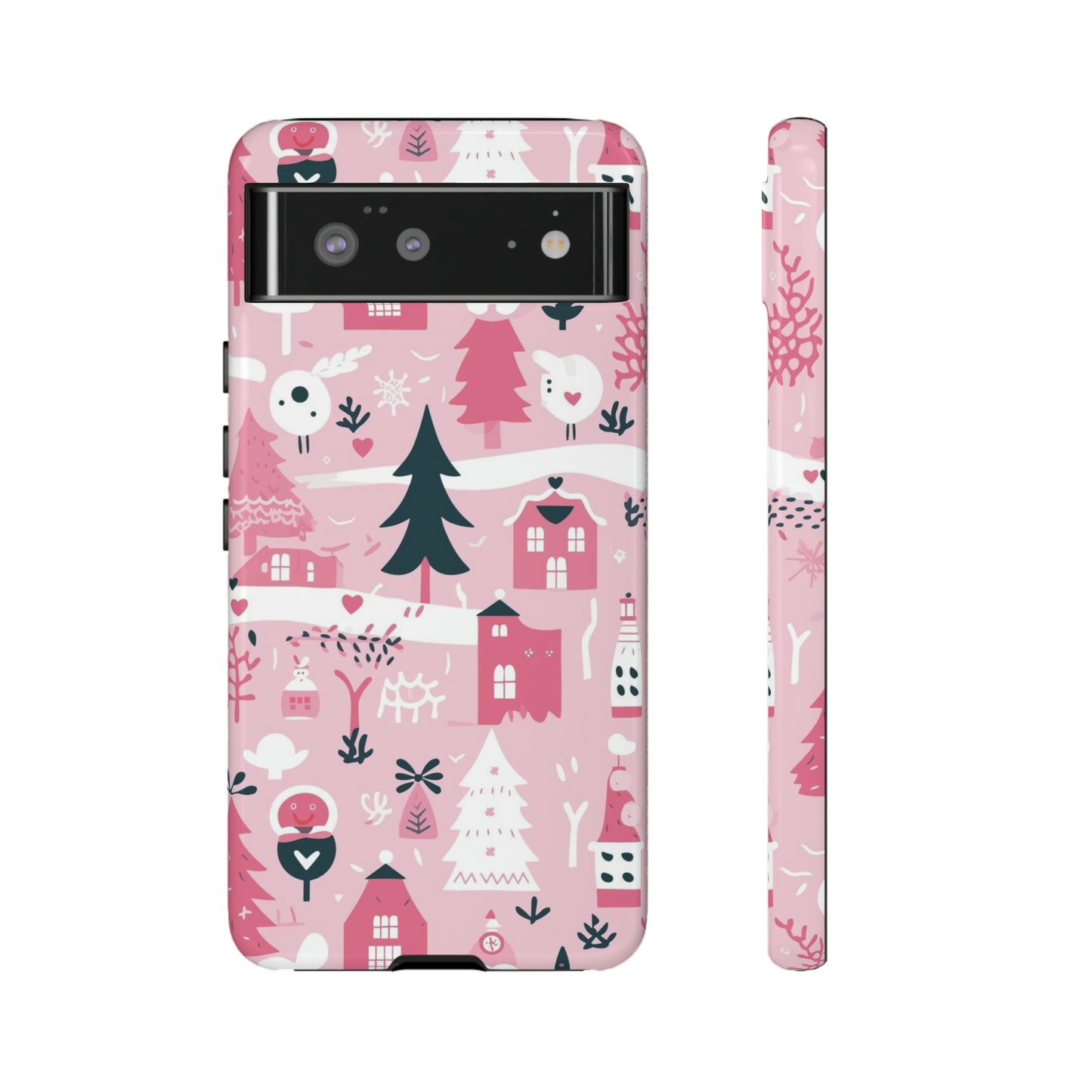 Pink Christmas Design Protective Case for Iphone, Samsung and Google Phones