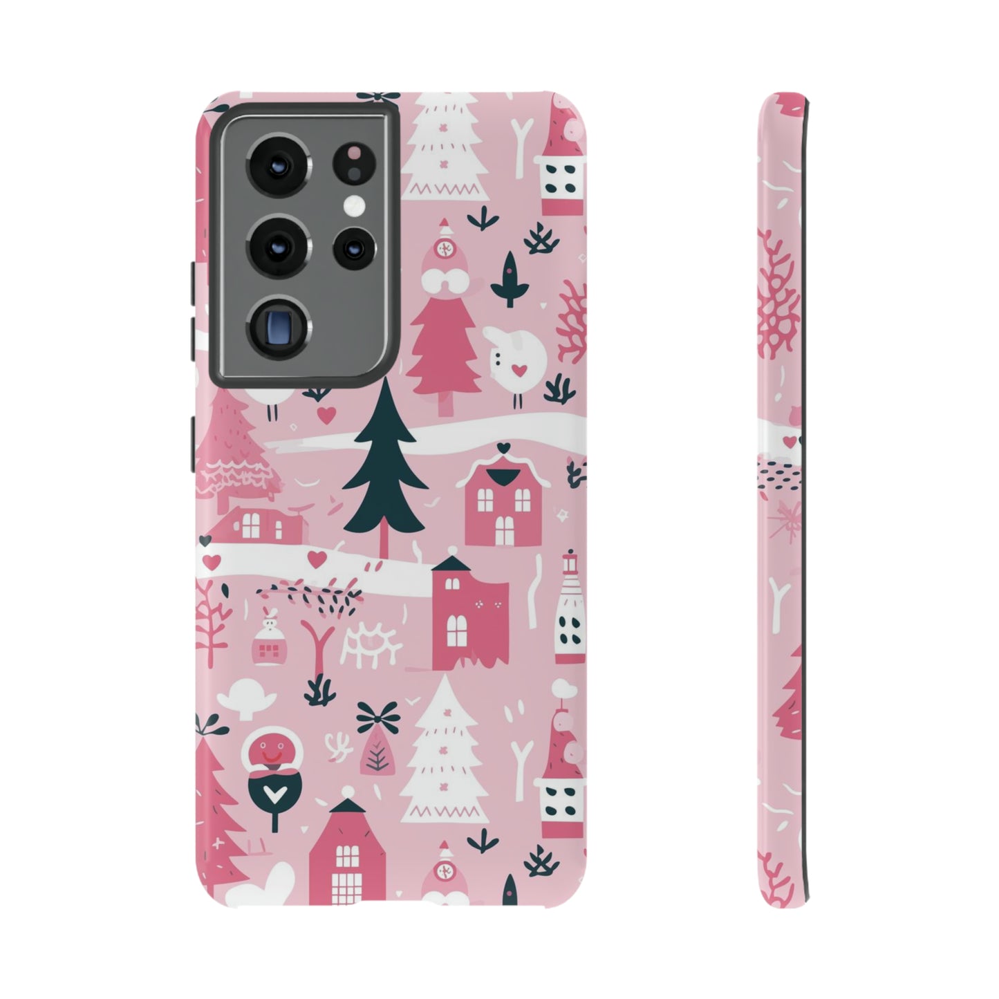 Pink Christmas Design Protective Case for Iphone, Samsung and Google Phones