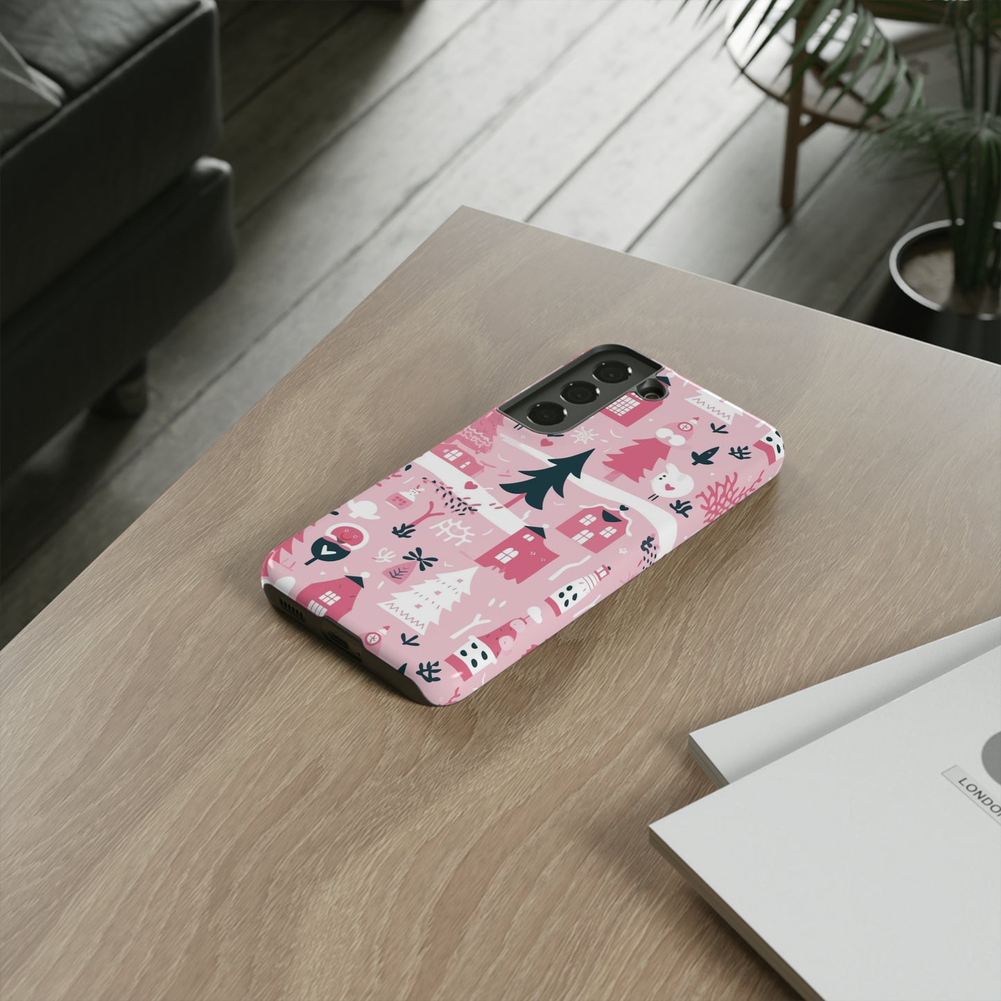 Pink Christmas Design Protective Case for Iphone, Samsung and Google Phones