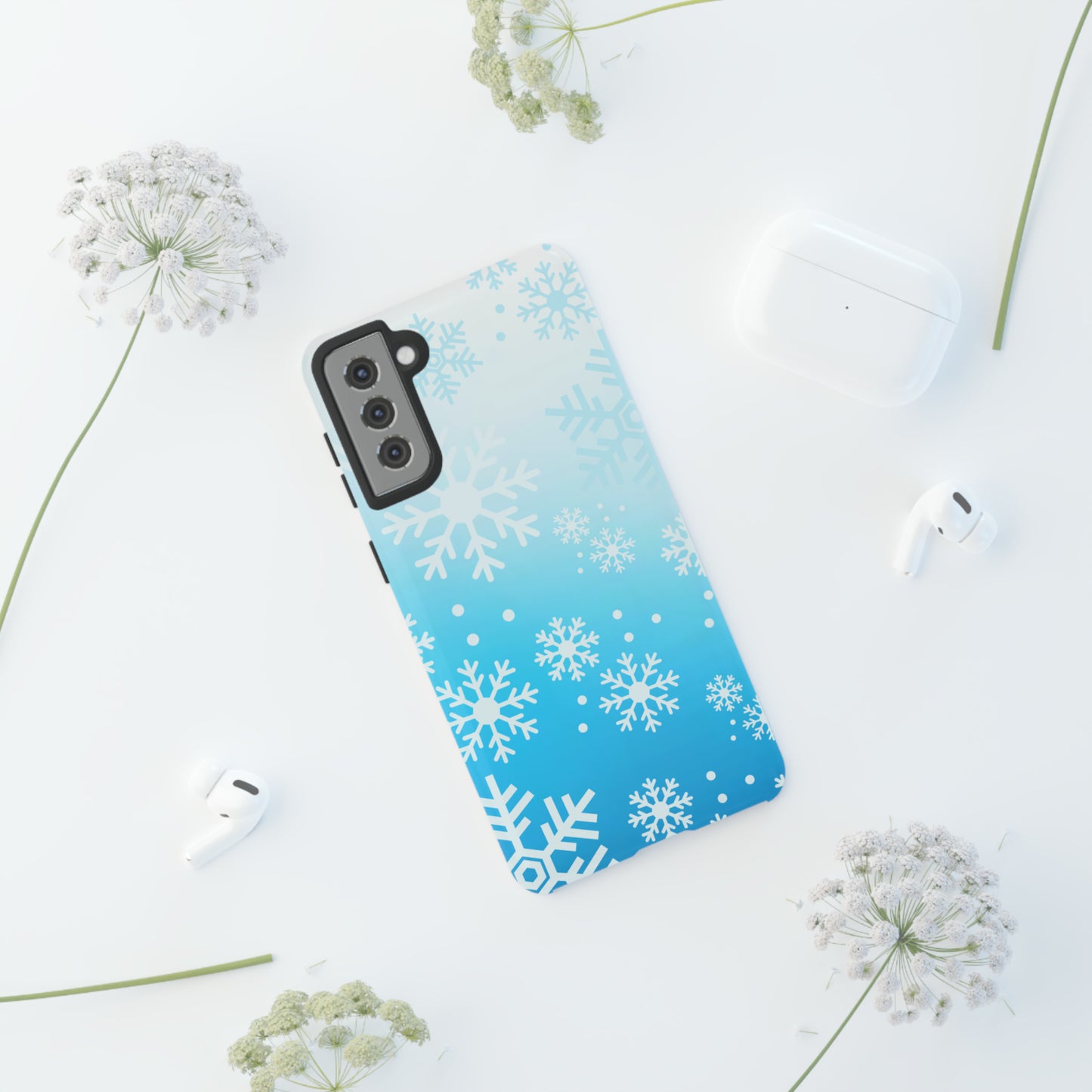 Winter, frozen, snowflake ombré protective phone case for Google, Samsung and IPhone