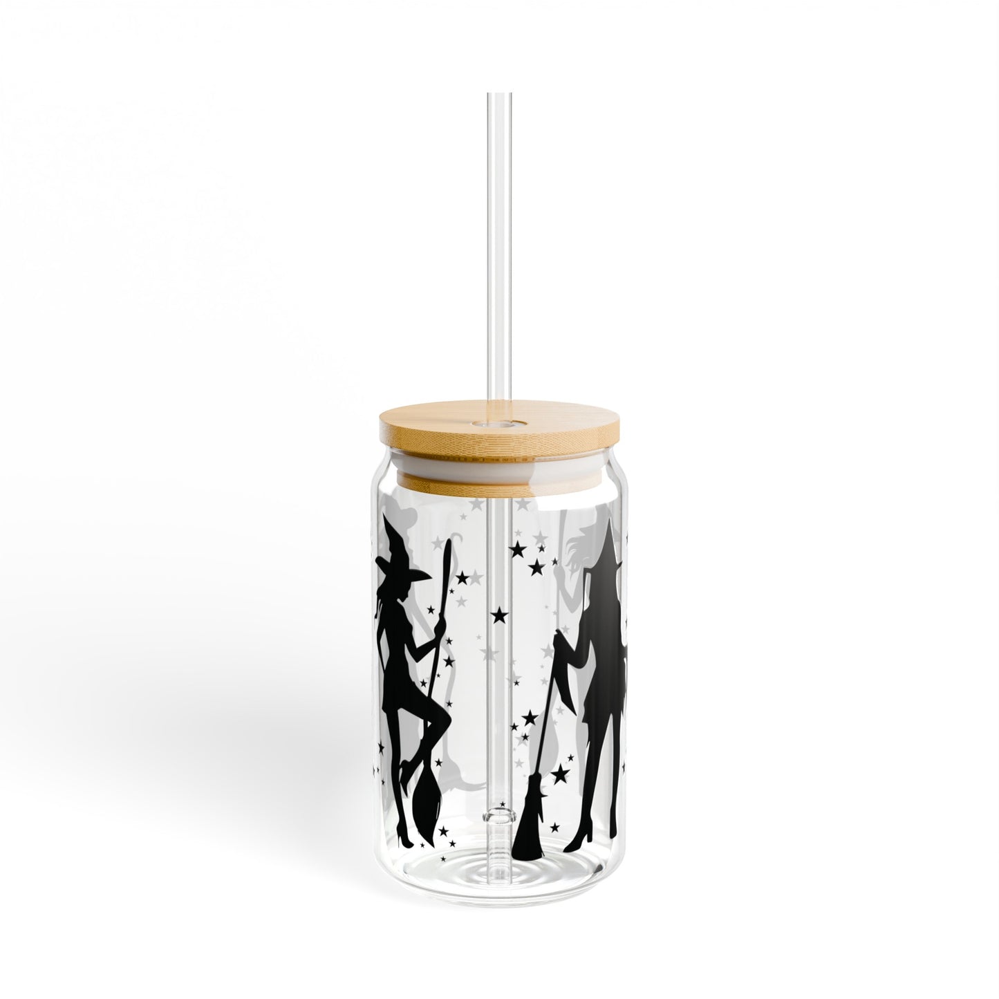 Witch 16oz Glass Can with Lid and Straw