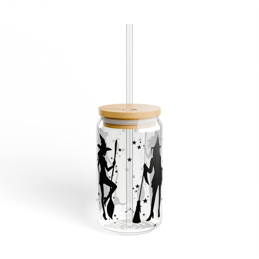 Witch 16oz Glass Can with Lid and Straw