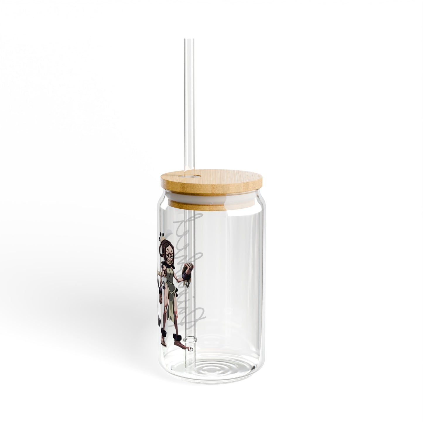 Painwheel 16oz Glass Can with Lid and Straw