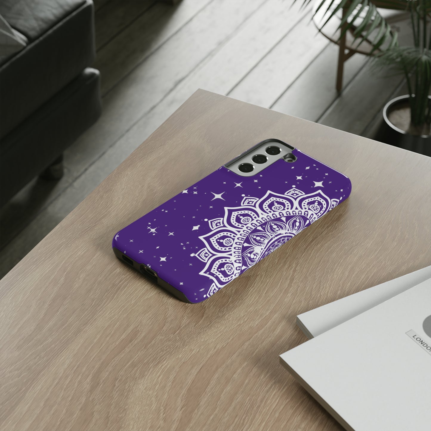 Purple mandala protective phone case for iPhone, Samsung and Google