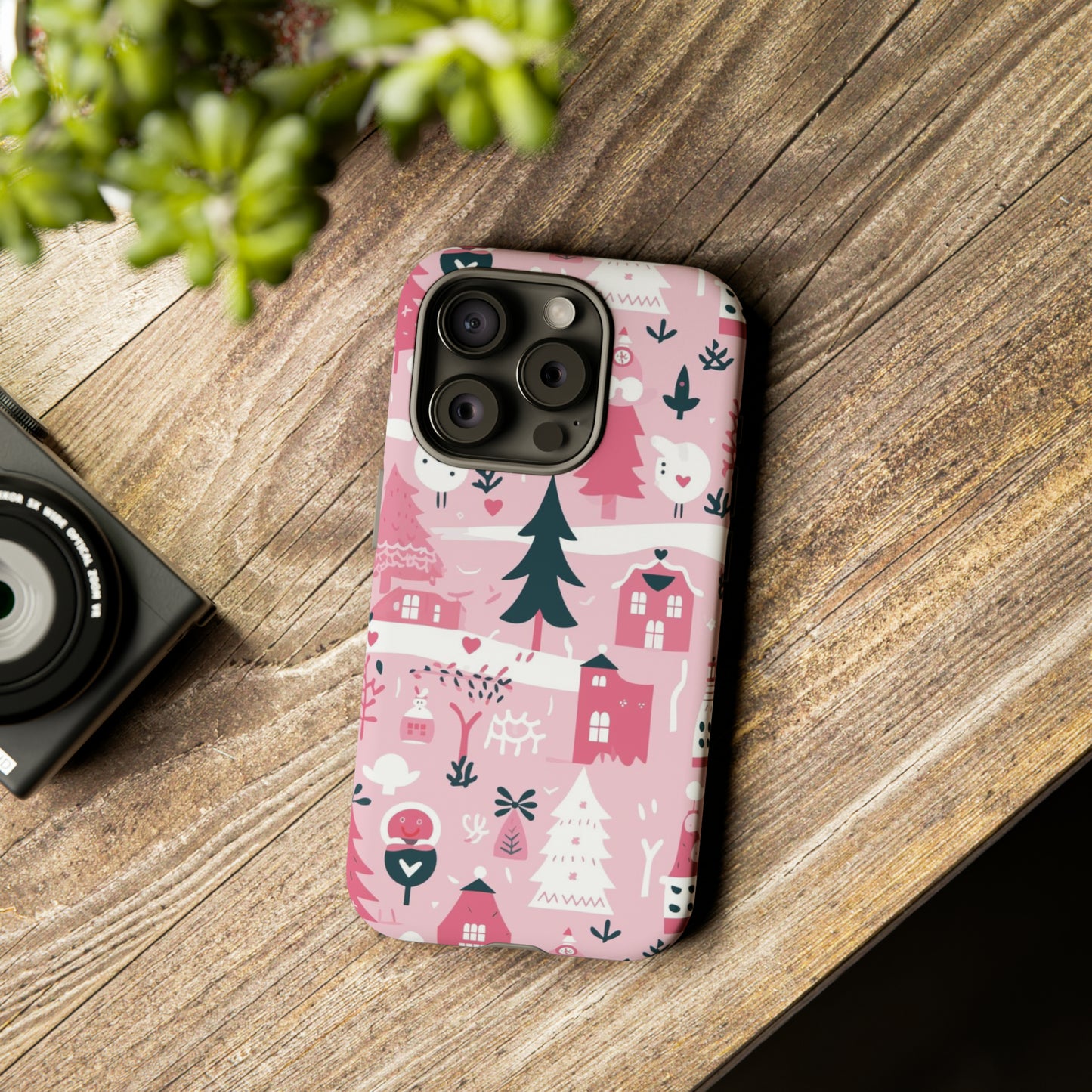 Pink Christmas Design Protective Case for Iphone, Samsung and Google Phones