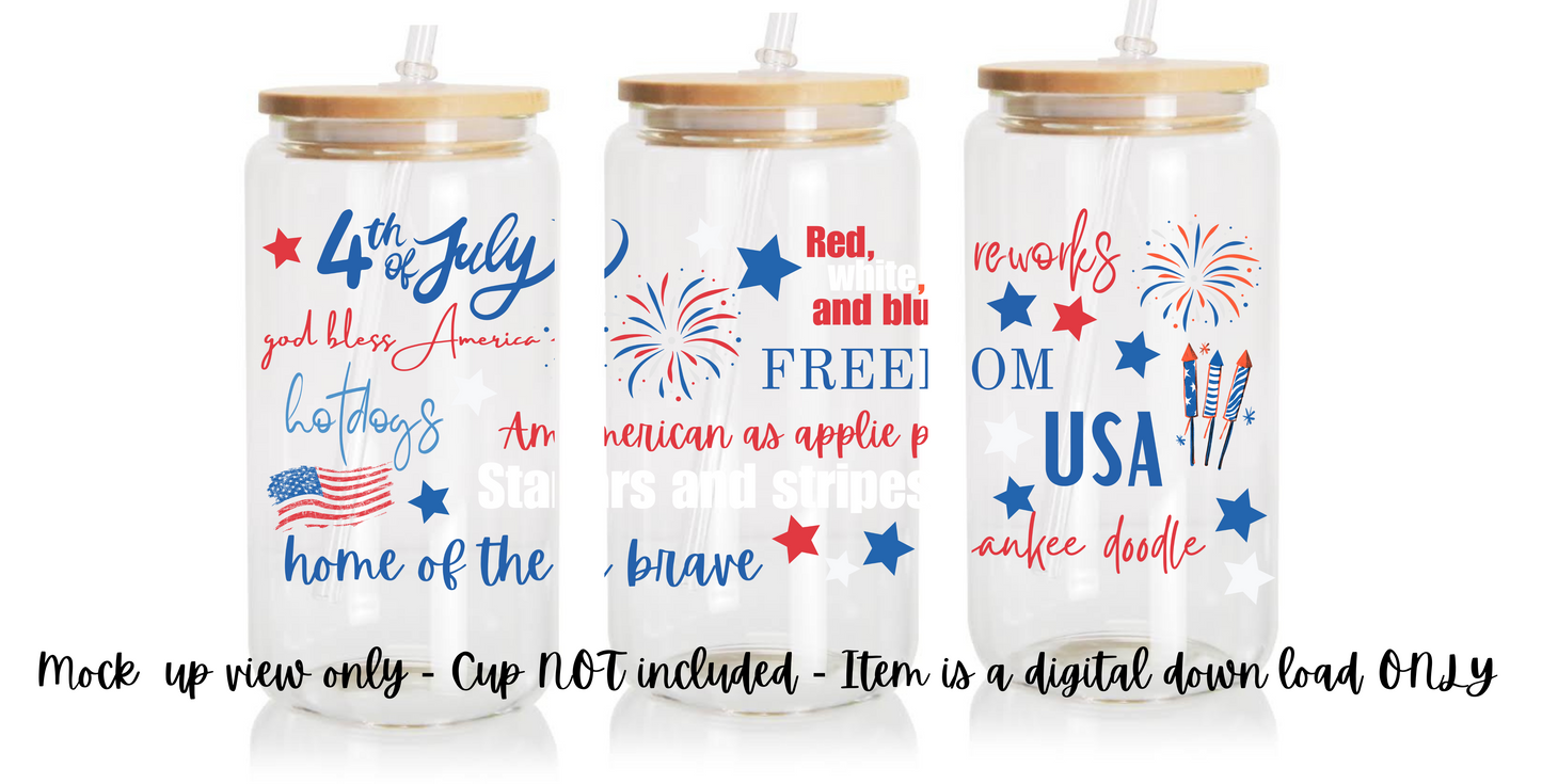 Digital Download - July 4th Subway Wrap Design for Libby Cups