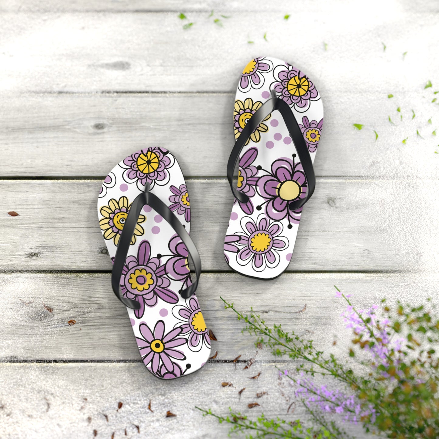 Purple Flower Summer Flip Flops