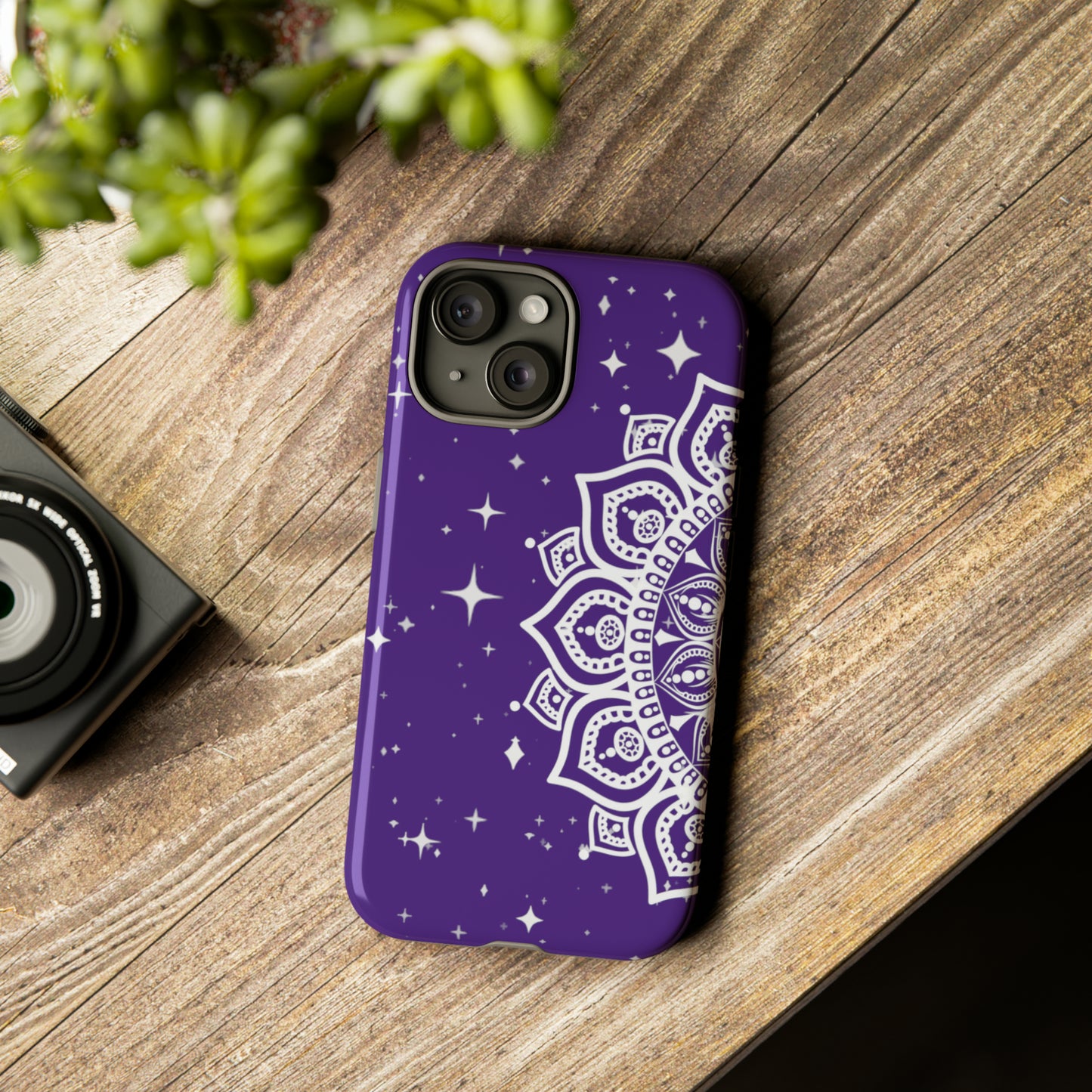 Purple mandala protective phone case for iPhone, Samsung and Google