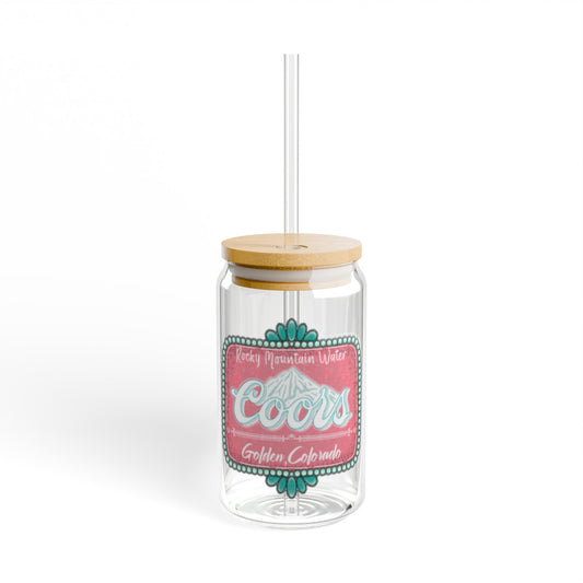 Pink Coors 16oz Glass Can with Lid and Straw