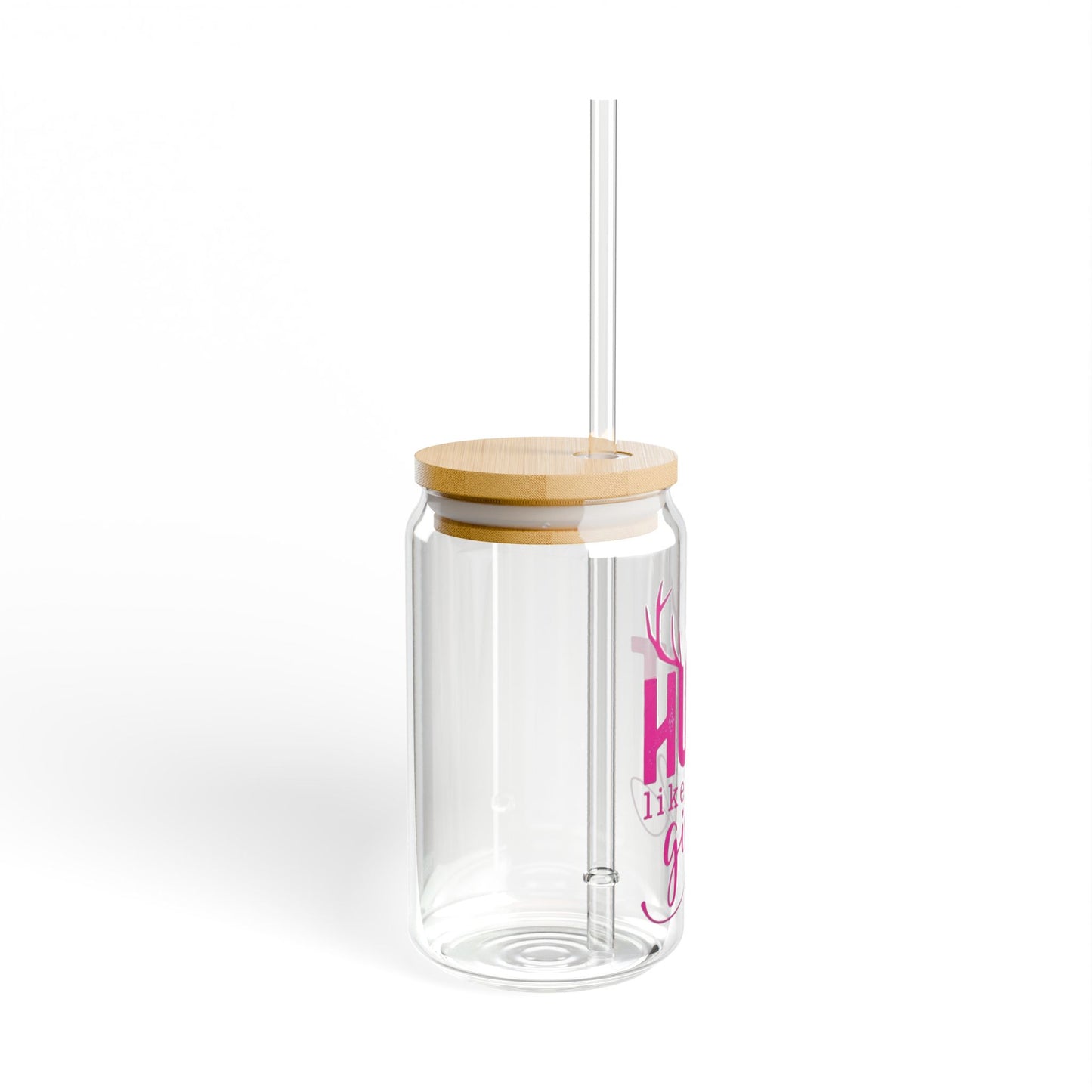 Hunt Like A Girl Glass Can with Lid and Straw
