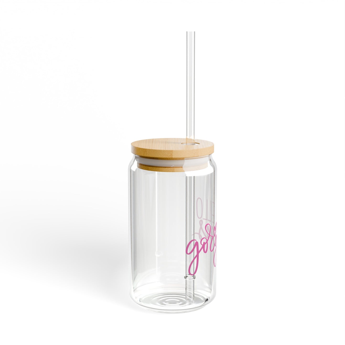 Hello Gorgeous 16oz Glass Can with Lid and Straw