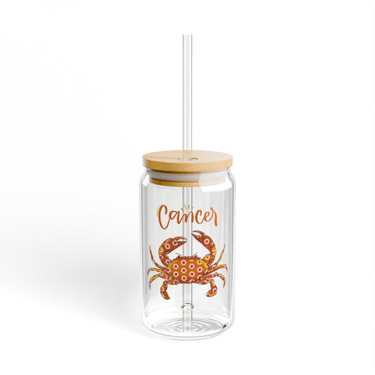 Cancer Astrology 16oz Glass Can with Lid and Straw