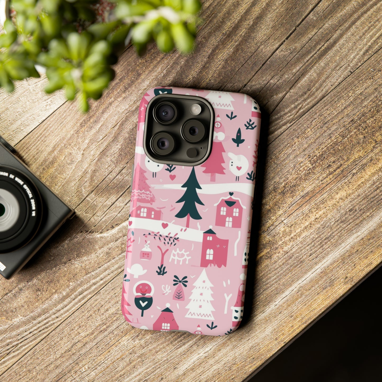 Pink Christmas Design Protective Case for Iphone, Samsung and Google Phones