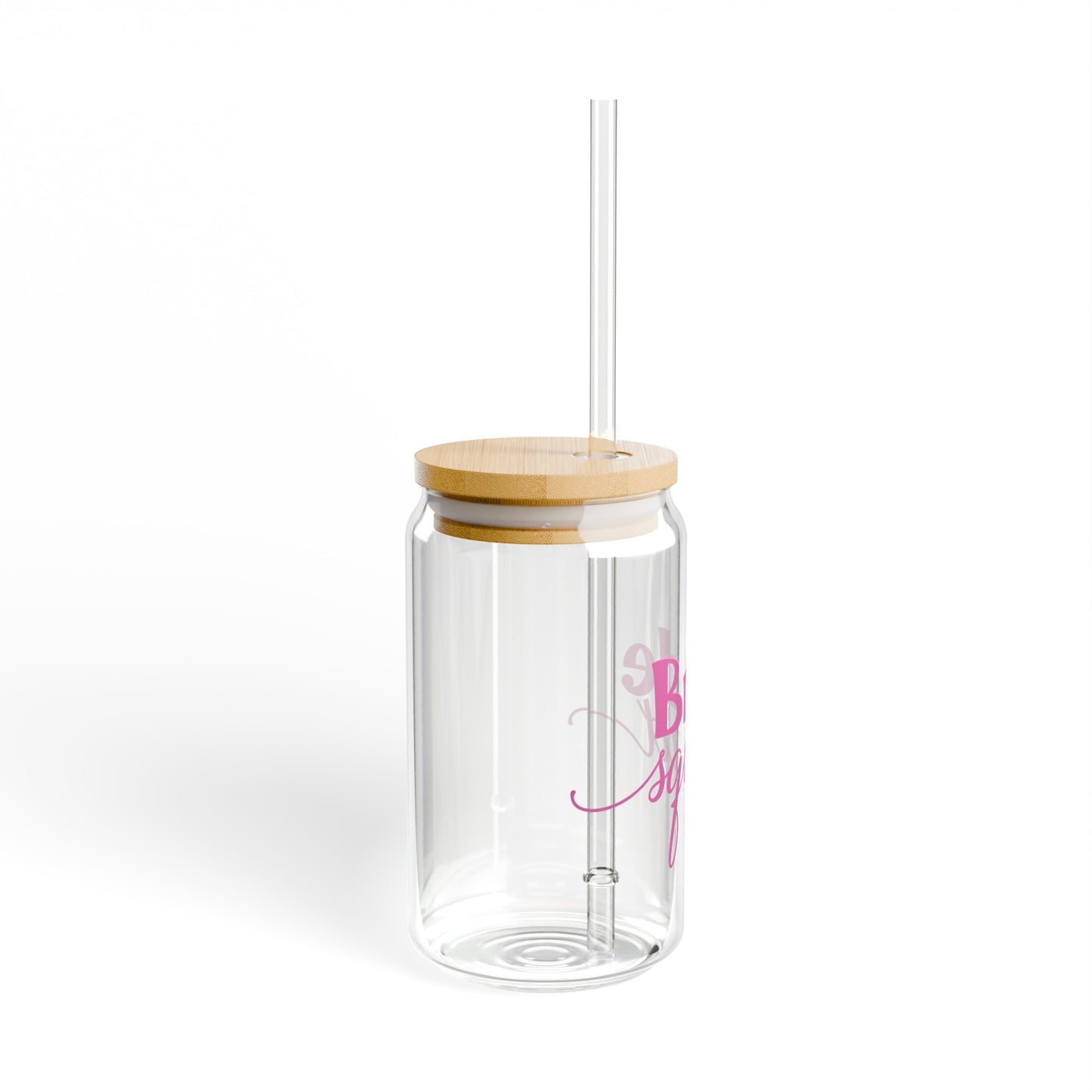 Pink Bride Squad 16oz Glass Can with Lid and Straw