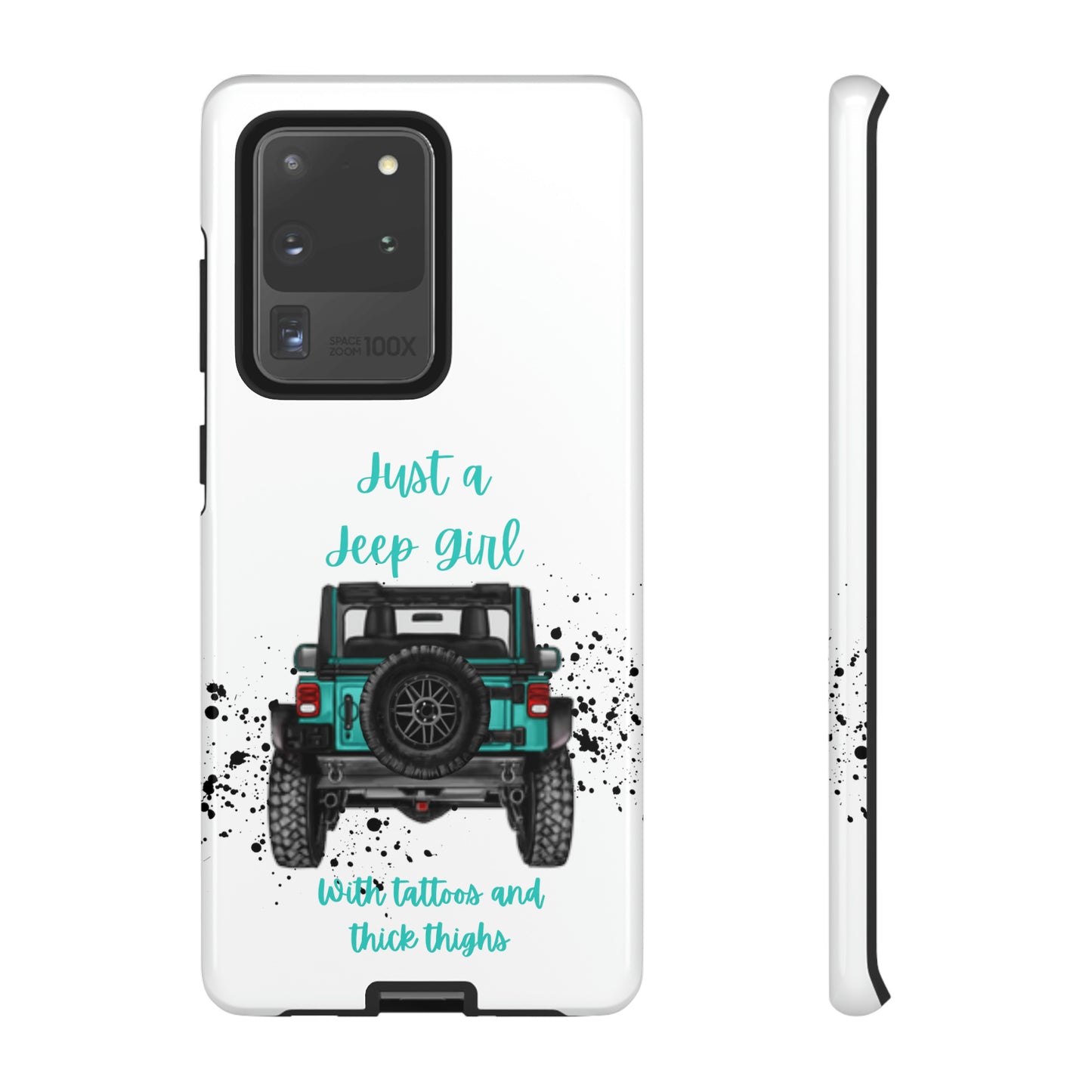 Off Road Girl with Tattoos and Thick Thighs Turquoise Protective Phone Case