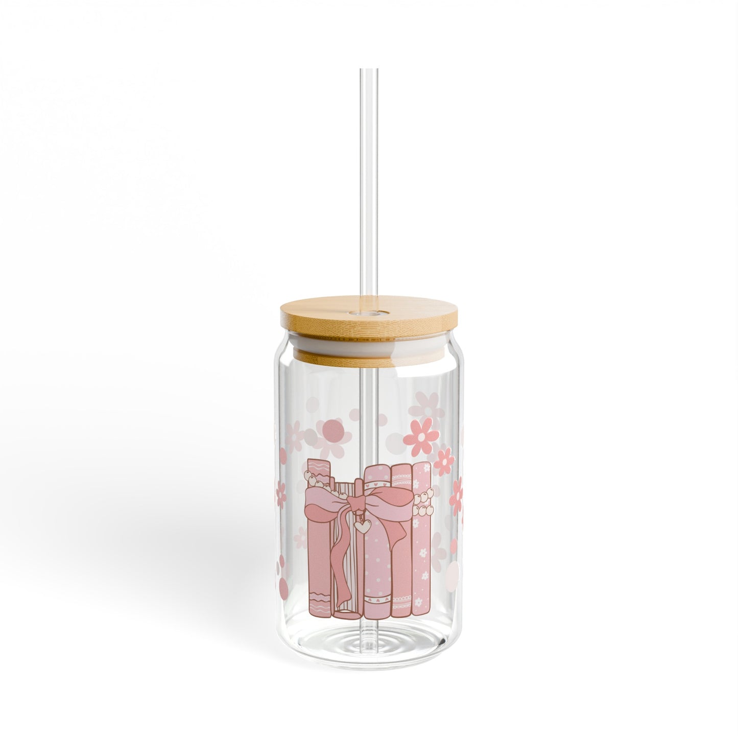 Book Love 16oz Glass Can with Lid and Straw