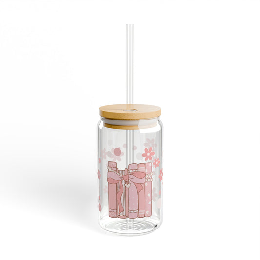 Book Love 16oz Glass Can with Lid and Straw