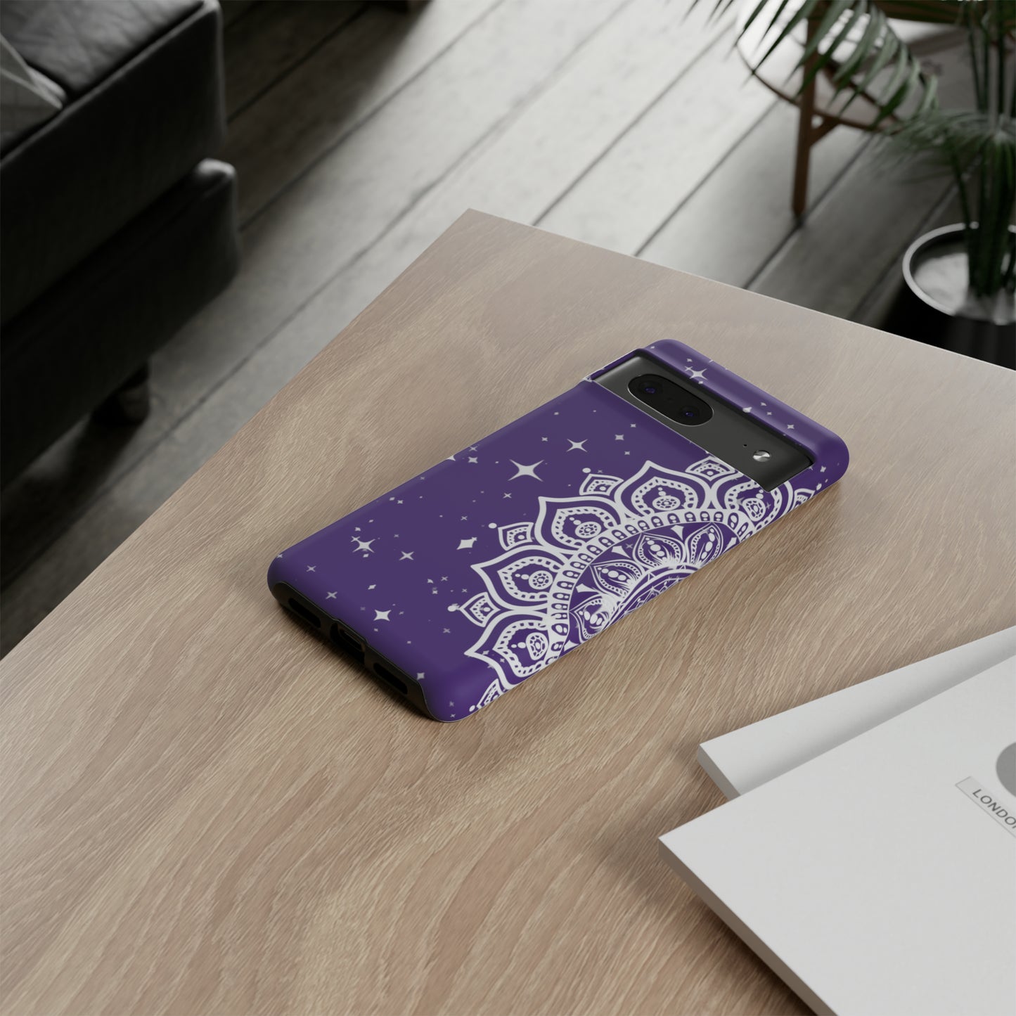 Purple mandala protective phone case for iPhone, Samsung and Google