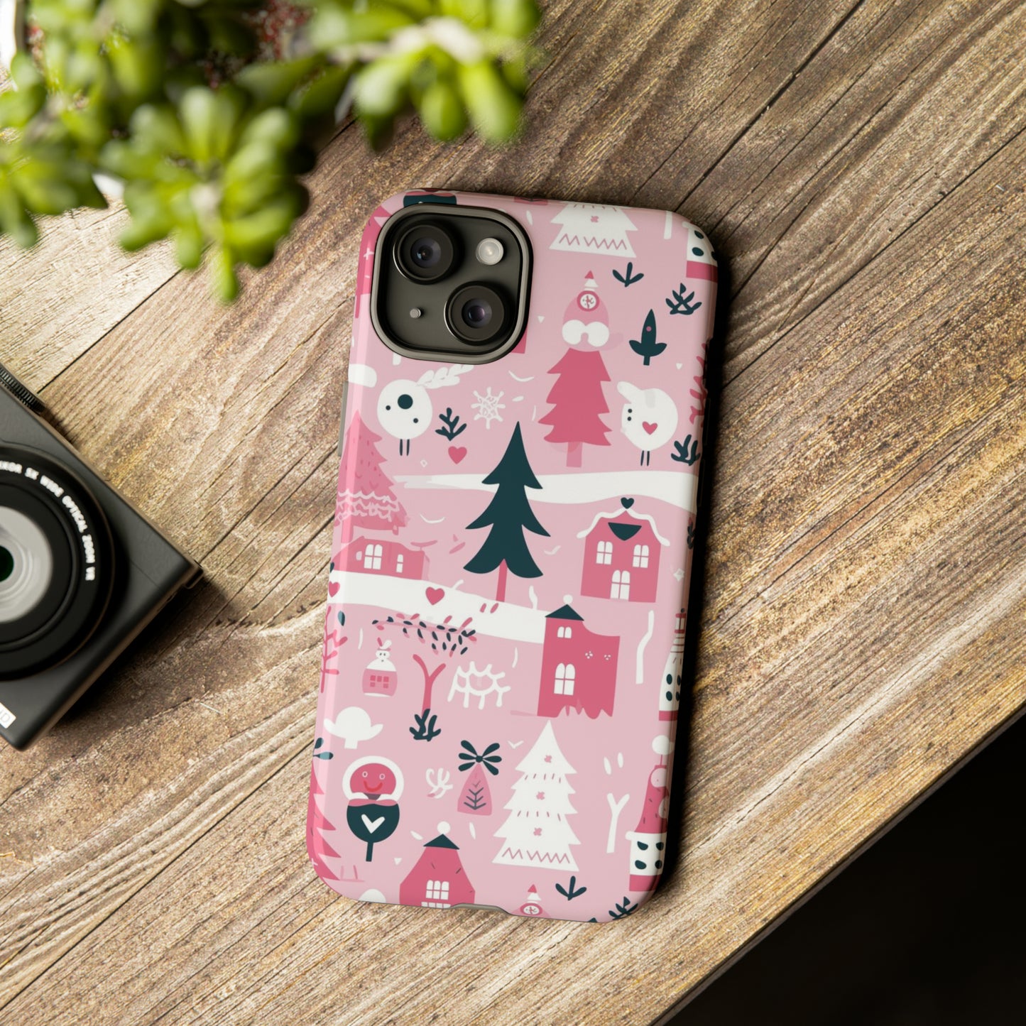 Pink Christmas Design Protective Case for Iphone, Samsung and Google Phones