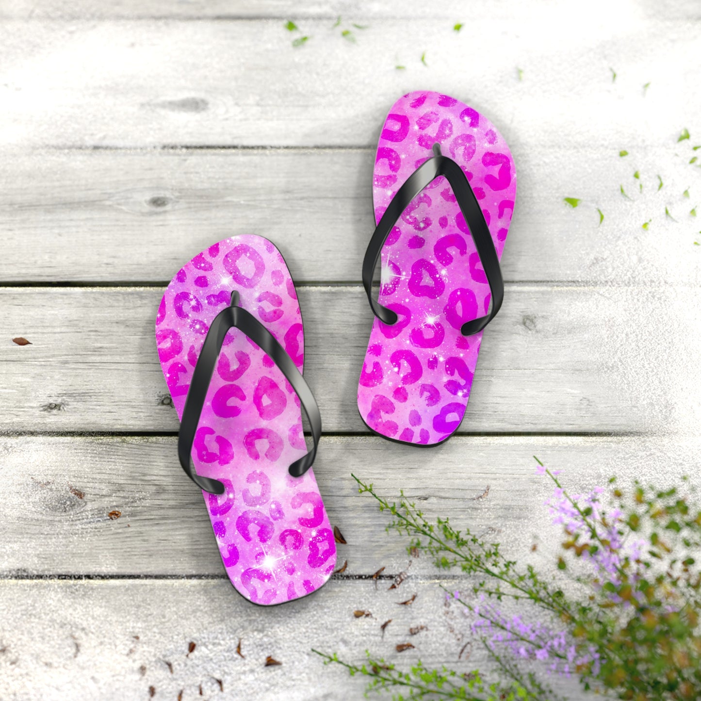 Hot Pink Leopard Flip Flops