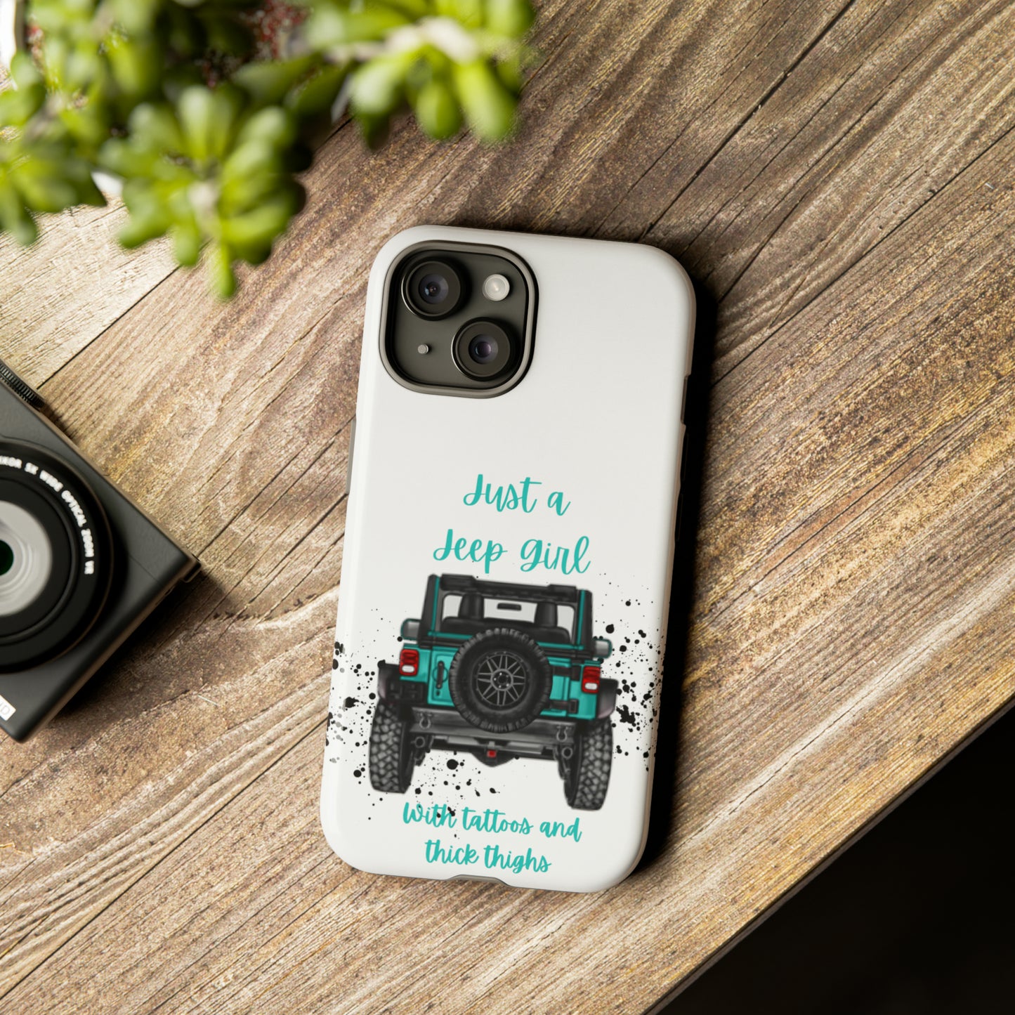 Off Road Girl with Tattoos and Thick Thighs Turquoise Protective Phone Case