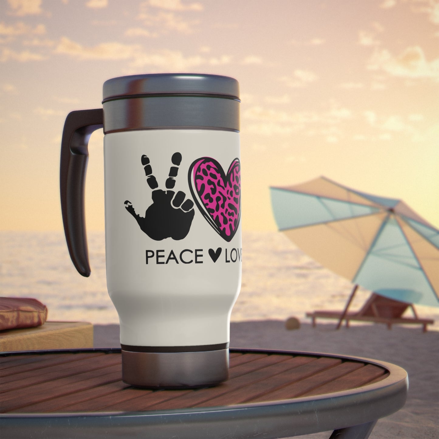 Peace Love 4x4 Stainless Steel Travel Mug with Handle, 14oz