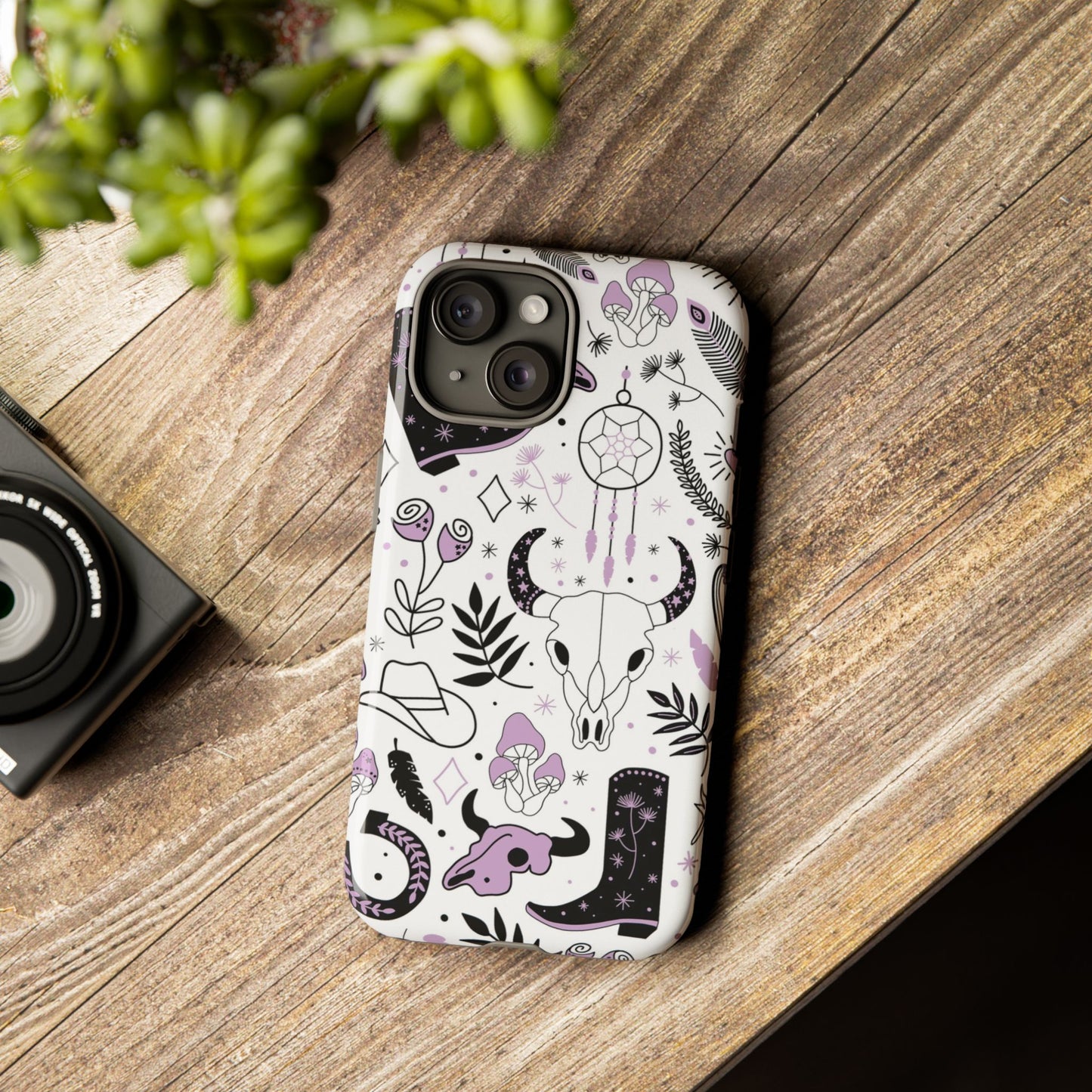 Purple and Black Western Protective Drop Proof Case Iphone, Samsung and Google phones