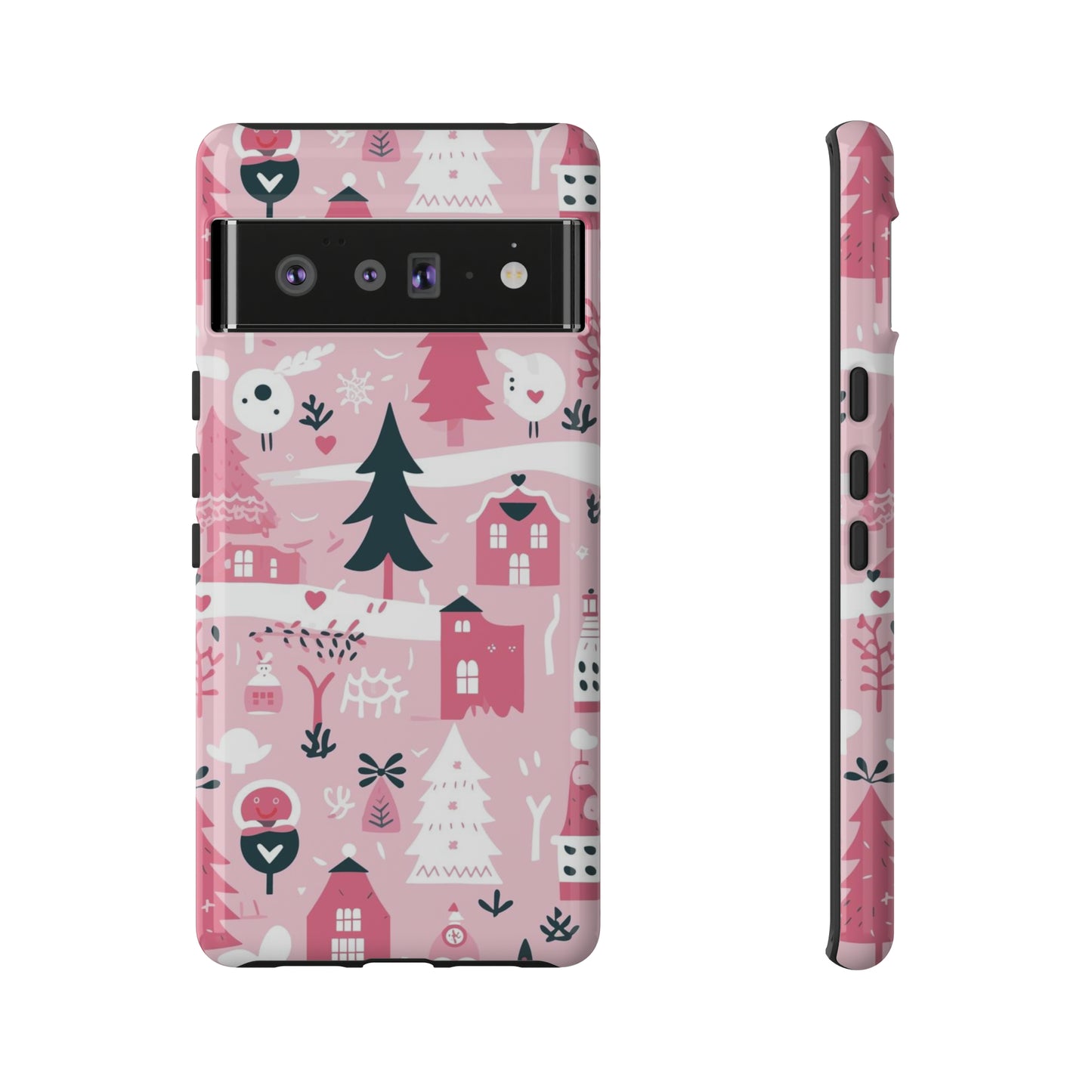 Pink Christmas Design Protective Case for Iphone, Samsung and Google Phones