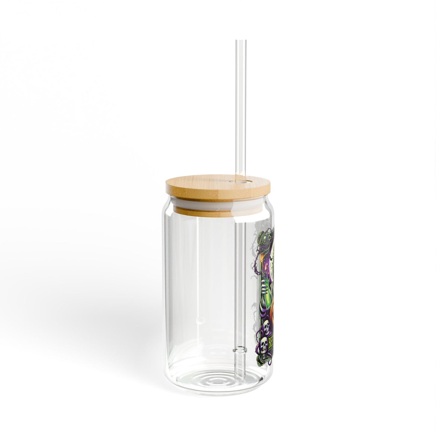 Beetlejuice 16oz Glass Can with Lid and Straw