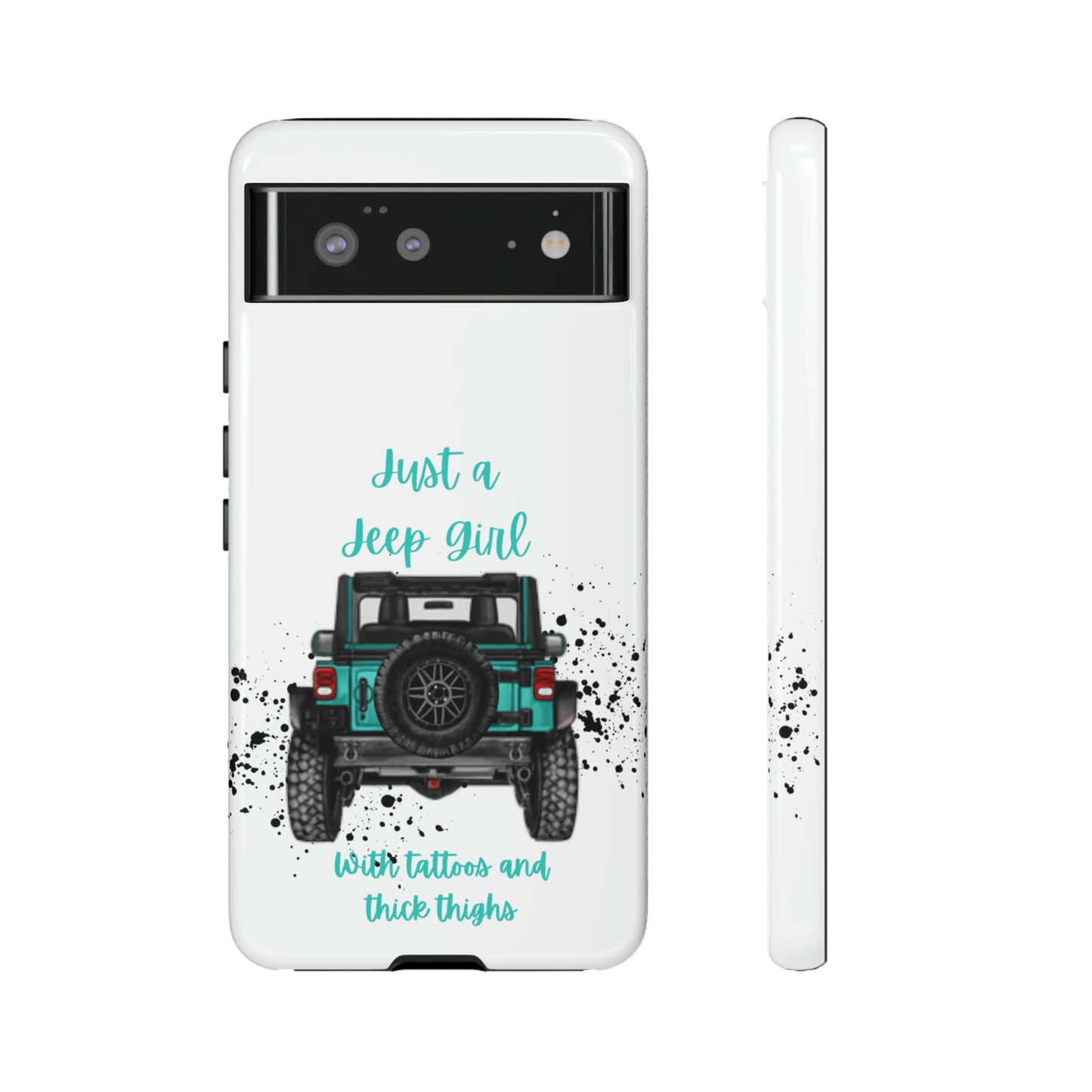 Off Road Girl with Tattoos and Thick Thighs Turquoise Protective Phone Case