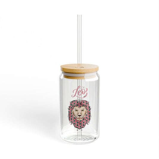 Leo Astrology 16oz Glass Can with Lid and Straw