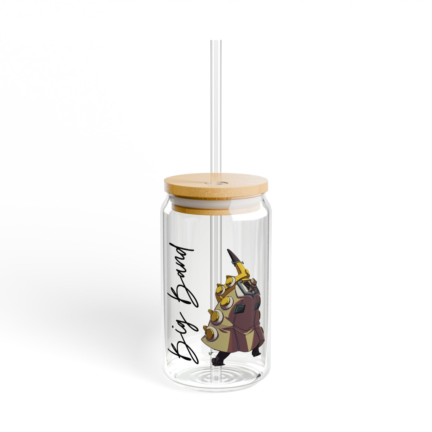 Big Band 16oz Glass Can with Lid and Straw