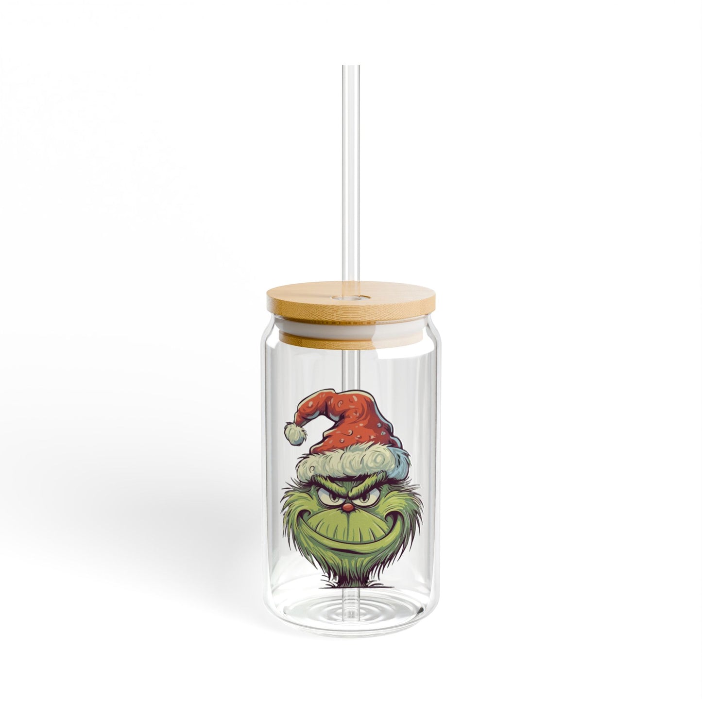 Grinchmas Glass Can with Lid and Straw