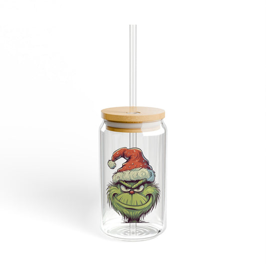 Grinchmas Glass Can with Lid and Straw