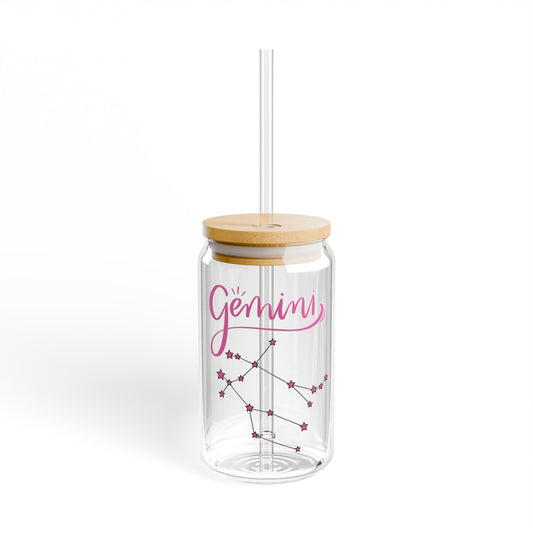 Gemini 16oz Glass Can with Lid and Straw