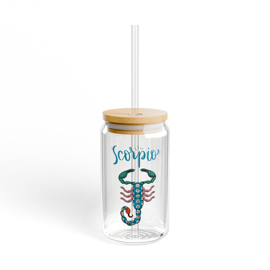 Scorpio Astrology 16oz Glass Can with Lid and Straw