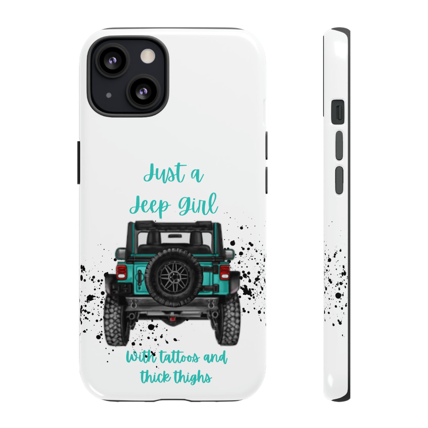 Off Road Girl with Tattoos and Thick Thighs Turquoise Protective Phone Case