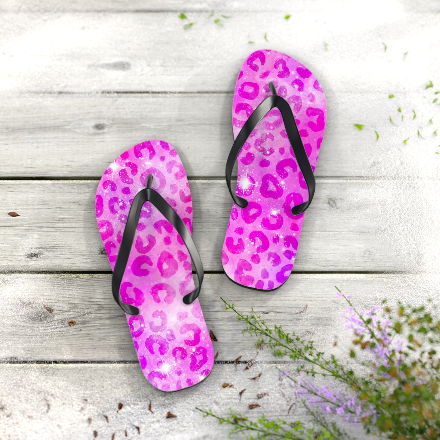 Hot Pink Leopard Flip Flops