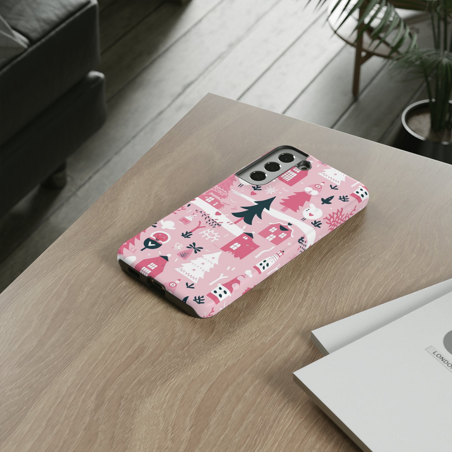 Pink Christmas Design Protective Case for Iphone, Samsung and Google Phones